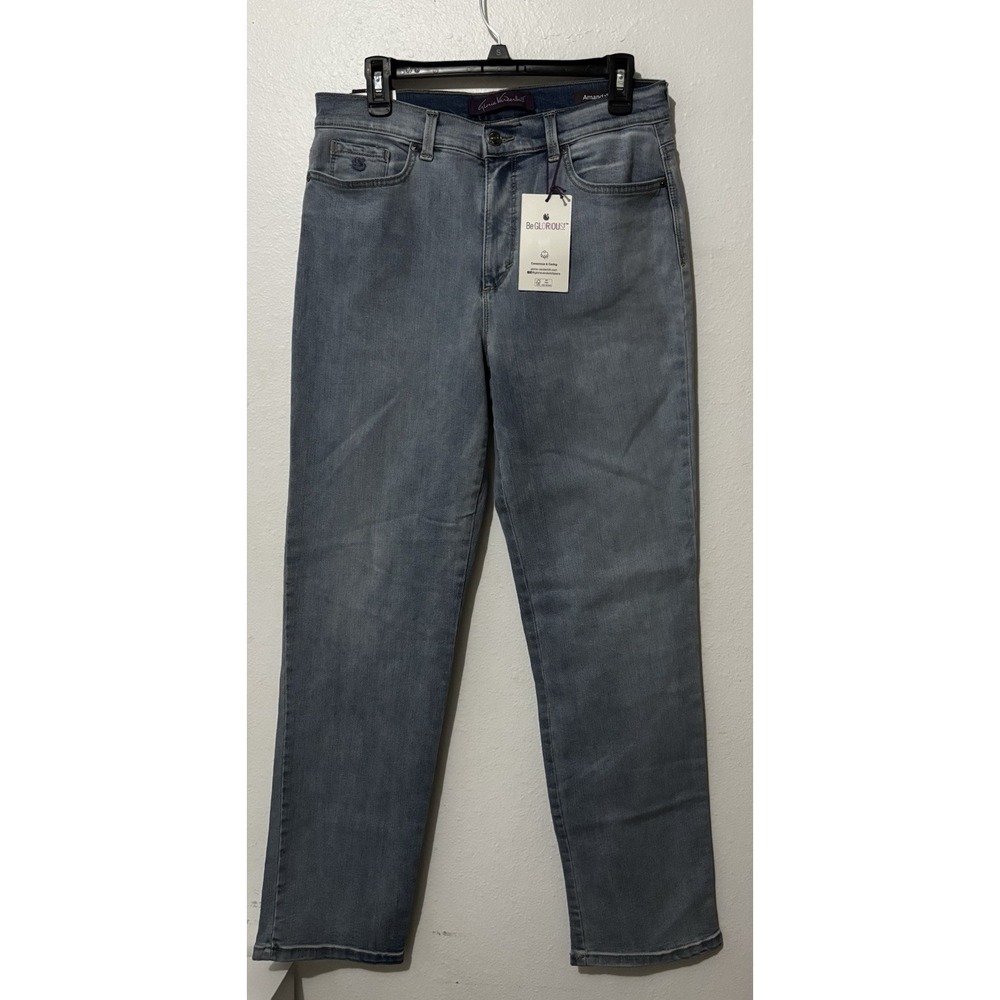 Gloria Vanderbilt Womens Blue Medium Wash Straight Stretch Denim Jeans Pockets